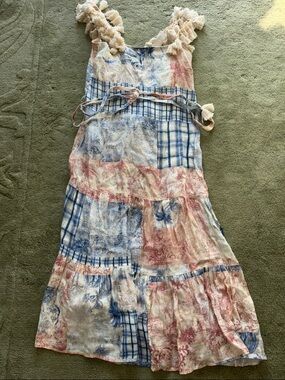 Tory Burch Blue, Pink and Cream Patchwork Boho Maxi Dress